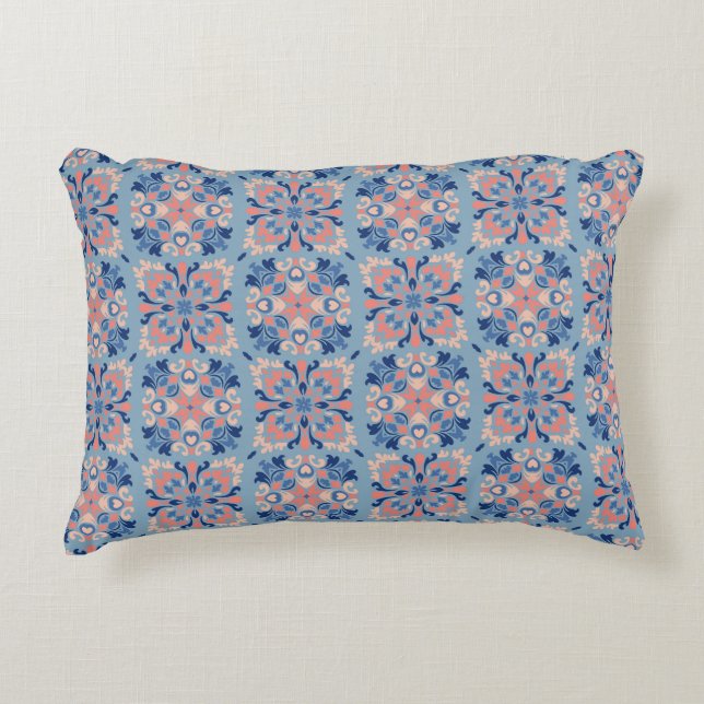Mosaic Pattern Dusty Blue Decorative Cushion (Front)