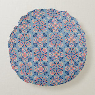 Mosaic Pattern Dusty Blue Round Cushion