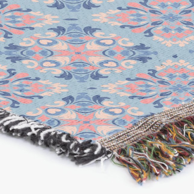 Mosaic Pattern Dusty Blue Throw Blanket (Corner)
