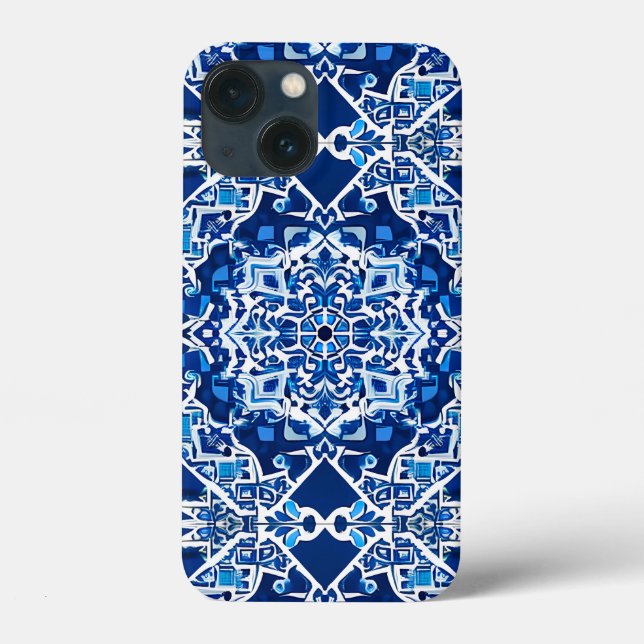 Mosaic Pattern in Indigo and Cobalt Blue Case-Mate iPhone Case (Back)