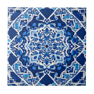 Mosaic Pattern in Indigo and Cobalt Blue   Ceramic Tile