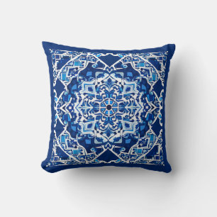 Mosaic Pattern in Indigo and Cobalt Blue   Cushion