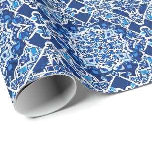 Mosaic Pattern in Indigo and Cobalt Blue Wrapping Paper
