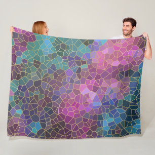 Mosaic Pattern of Pink Purple Teal Blue Green Gold Fleece Blanket
