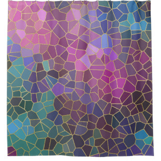 Mosaic Pattern of Pink Purple Teal Blue Green Gold Shower Curtain