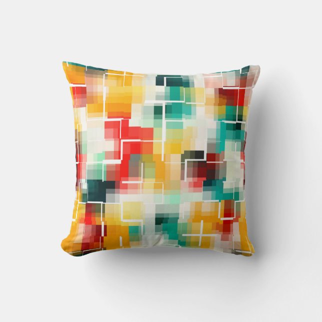 Mosaic Pattern - Red Green Yellow White Cushion (Front)