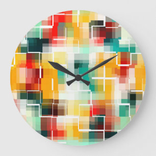 Mosaic Pattern - Red Green Yellow White Large Clock