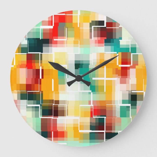 Mosaic Pattern - Red Green Yellow White Large Clock (Front)