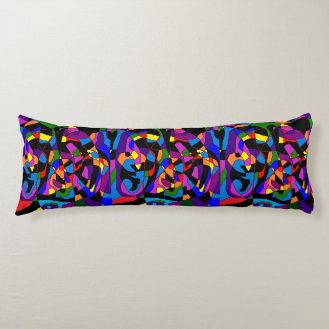 Mosaic patterned in purple blue red black body cushion (Front)