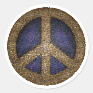 Mosaic Peace Sign in Golds and Blues Classic Round Sticker