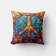Mosaic Peace Sign Throw Pillow