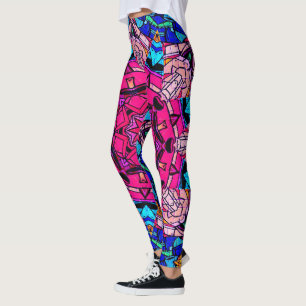 Mosaic Pink Mandala Floral Psychedelic Retro Leggings
