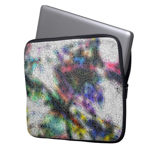 Mosaic, polished shards over stained misty coloure laptop sleeve (Front Left)