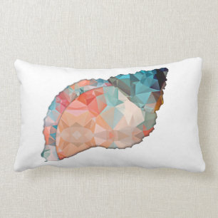 Mosaic Polygon Orange & Turquoise Conch Shell Lumbar Cushion