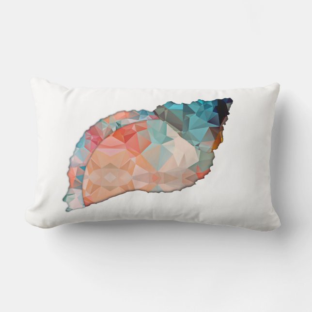 Mosaic Polygon Orange & Turquoise Conch Shell Lumbar Cushion (Front)