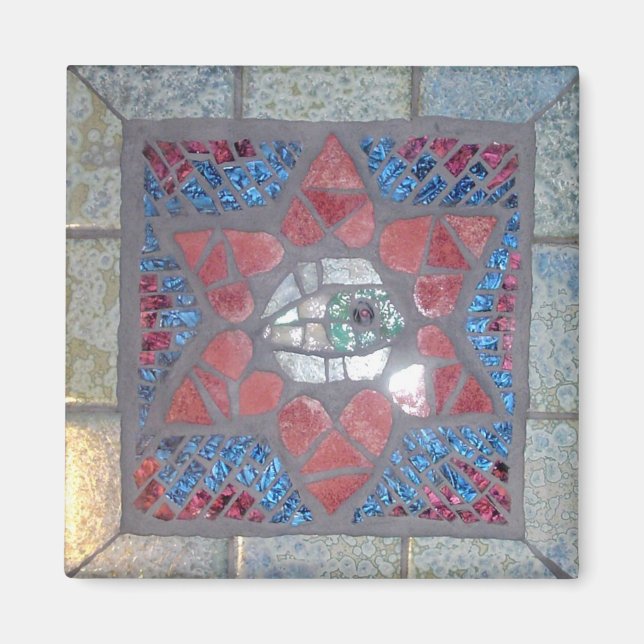 Mosaic Red Heart Star of David with Evil Eye Magnet (Front)