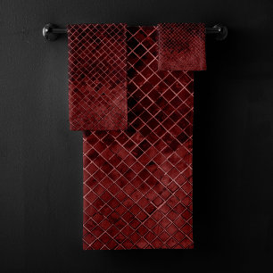 Mosaic Red Tile Rich Jewel Tone Crimson Henna Bath Towel Set