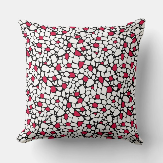Mosaic red white black abstract pattern tile retro cushion (Front)