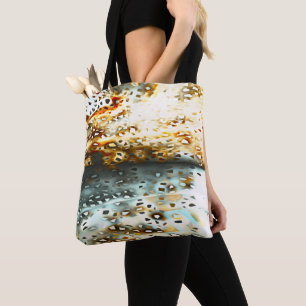 Mosaic scraps thrown over grey and coral texture tote bag