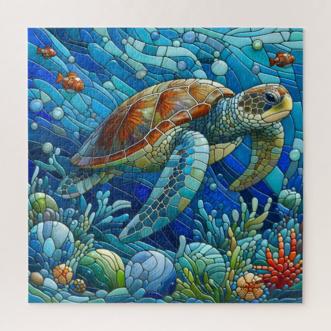 Mosaic Sea Turtle Underworld Vibrant Unique Adult Jigsaw Puzzle (Vertical)