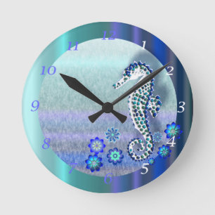 MOSAIC SEAHORSE 104 LIGHT OCEAN ROUND CLOCK