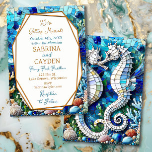Mosaic Seahorses Romantic Beachy Invitation