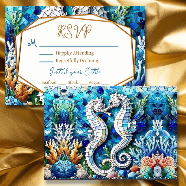 Mosaic Seahorses Romantic Beachy  RSVP Card (Creator Uploaded)