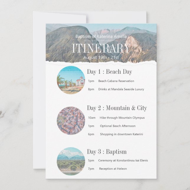 Mosaic Seaside Itinerary Invitation (Front)