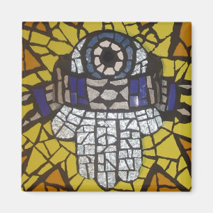 Mosaic Silver Hamsa Star Tallit and Evil Eye Magnet