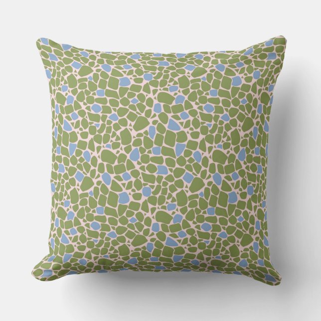 Mosaic small abstract pattern tiles green sky blue cushion (Front)