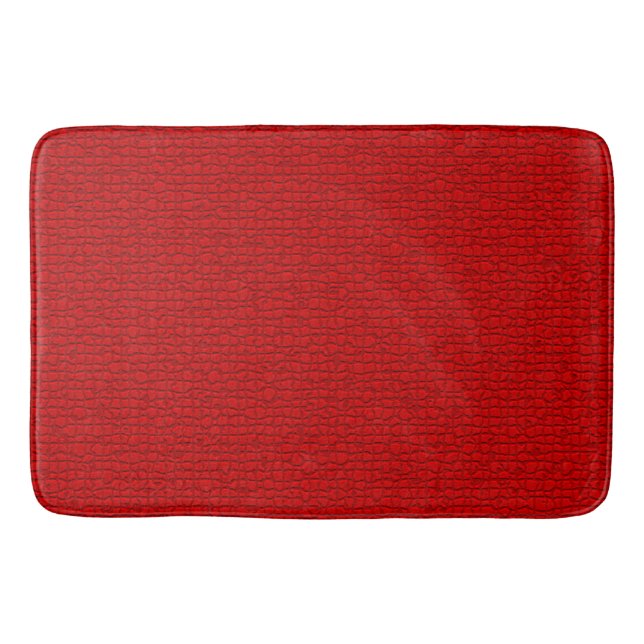 Mosaic Solid Red Textured Pattern Bath Mat (Front)