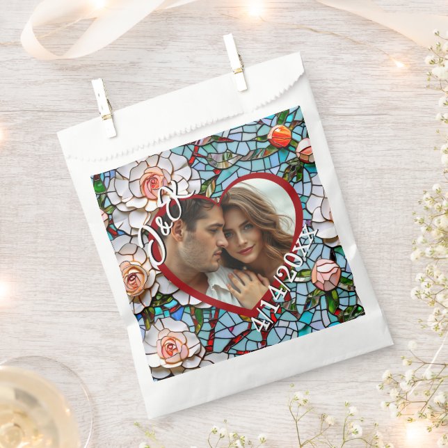 Mosaic Stained Glass and Tile Wedding Personalised Favour Bag (Clipped)