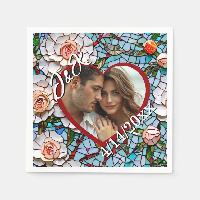 Mosaic Stained Glass and Tile Wedding Personalised Napkin (Front)