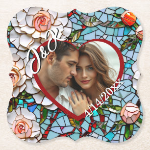 Mosaic Stained Glass and Tile Wedding Personalised Paper Coaster