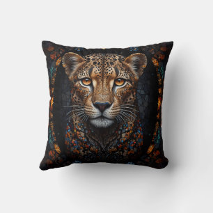 Mosaic Stained Glass Cheetah Portrait Cushion