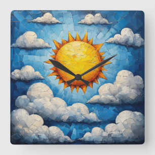 Mosaic stained glass landscape square wall clock