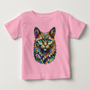 Mosaic Stained Glass Multicolor Cat 760 Baby T-Shirt