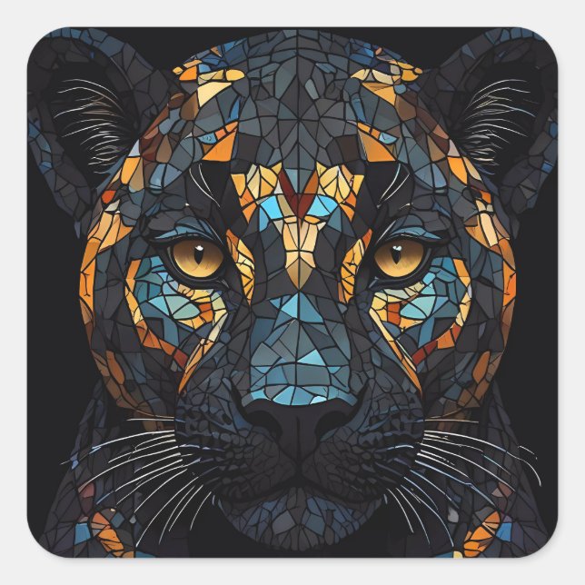 Mosaic Stained Glassed Black Panther Portrait  Square Sticker (Front)