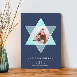 Mosaic Star | Hanukkah Photo Card<br><div class="desc">Elegant and modern Hanukkah photo card features a favourite photo set inside a Star of David accented with bright shades of blue for a unique mosaic effect, on a rich navy background. "Happy Hanukkah" appears beneath in modern, clean white and pale grey lettering. Personalise with your names along the bottom,...</div>