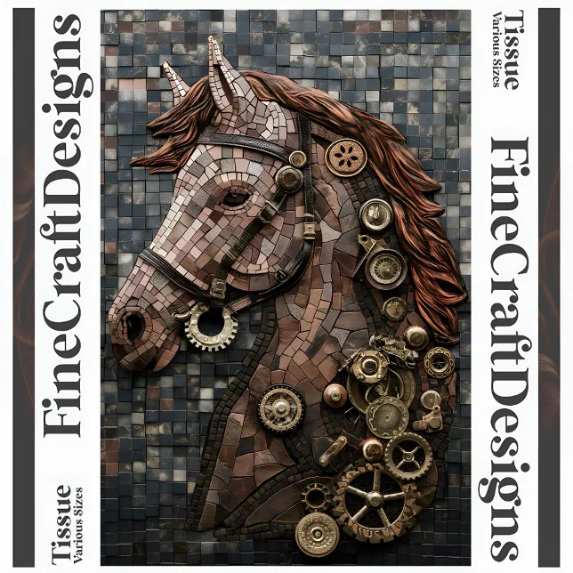 Mosaic Steampunk Brown Horse Copper A6L Decoupage Tissue Paper Zazzle