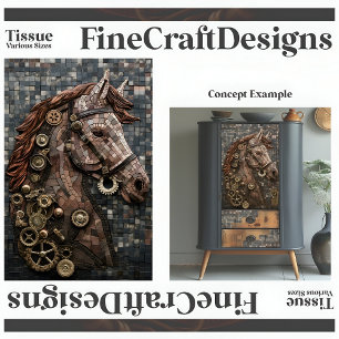 Mosaic Steampunk Brown Horse Copper A6R Decoupage Tissue Paper