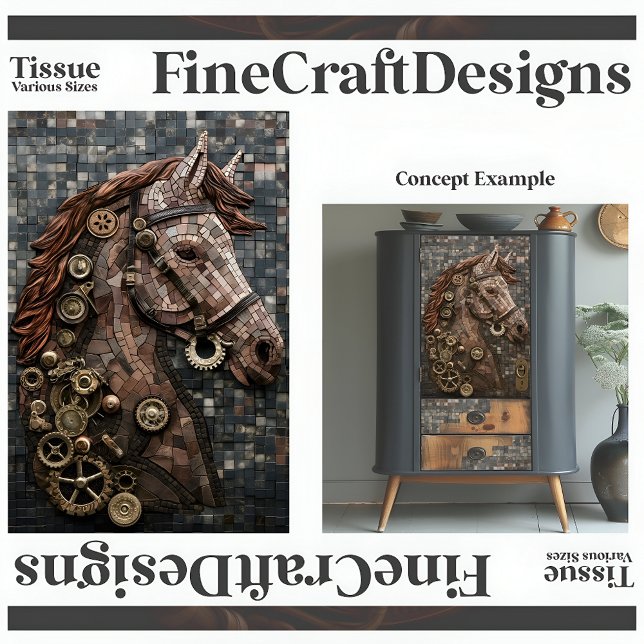 Mosaic Steampunk Brown Horse Copper A6R Decoupage Tissue Paper (Creator Uploaded)