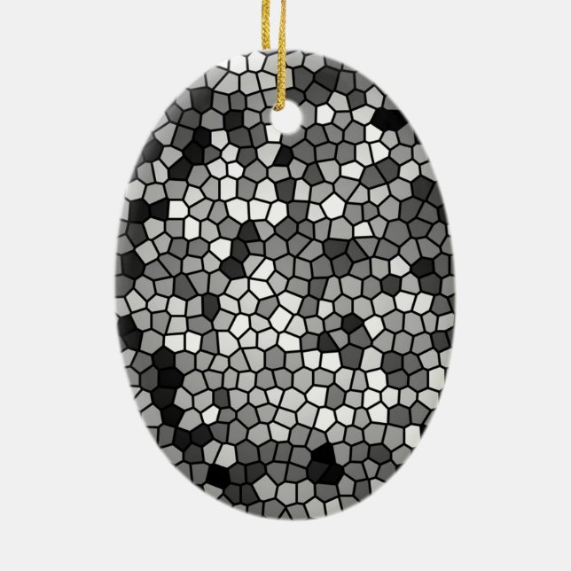 Mosaic Stones Glass Black Grey White Ceramic Ornament (Back)