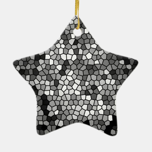Mosaic Stones Glass Black Grey White Ceramic Ornament (Back)