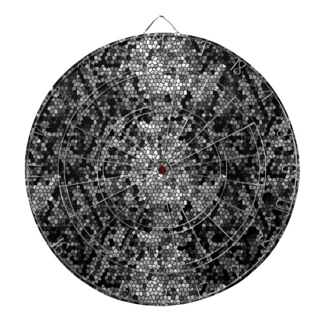 Mosaic Stones Glass Black Grey White Dartboard (Front)