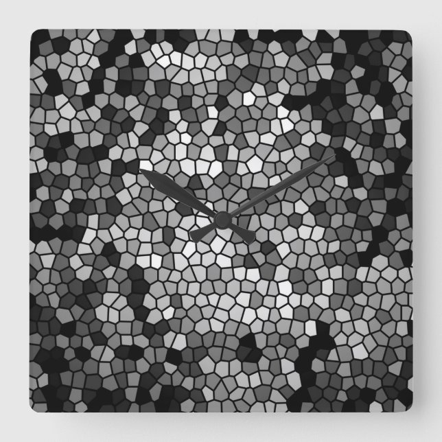 Mosaic Stones Glass Black Grey White Square Wall Clock (Front)