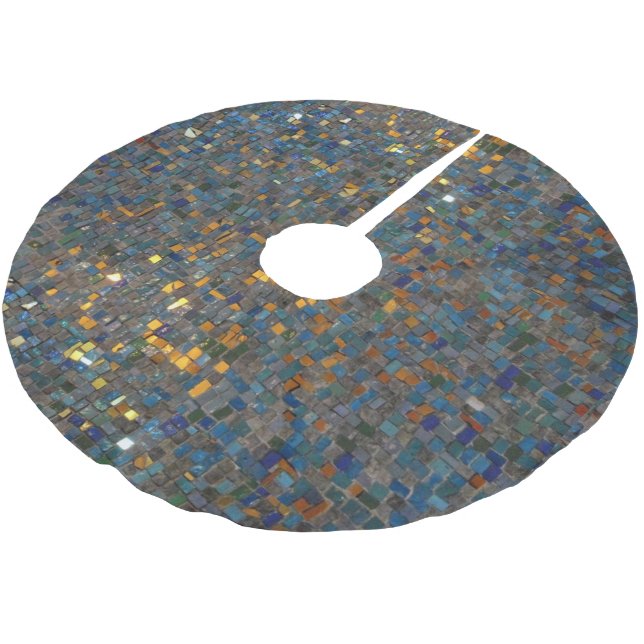Mosaic Stones in Blue and Gold Brushed Polyester Tree Skirt (Angled)