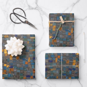 Mosaic Stones in Blue and Gold Wrapping Paper Sheet