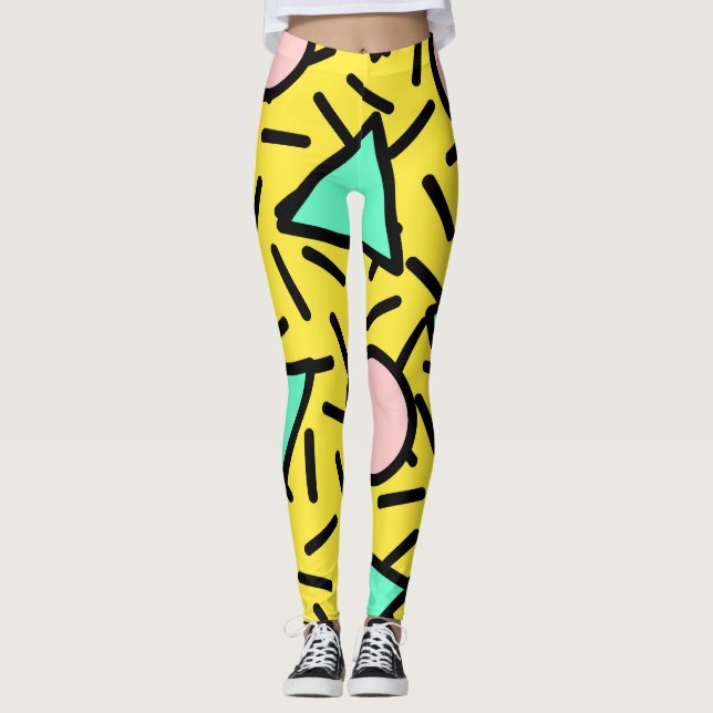 Mosaic stripes: retro memphis pattern leggings (Front)