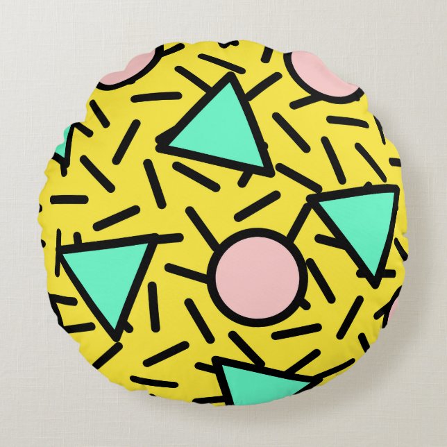 Mosaic stripes: retro memphis pattern round cushion (Front)